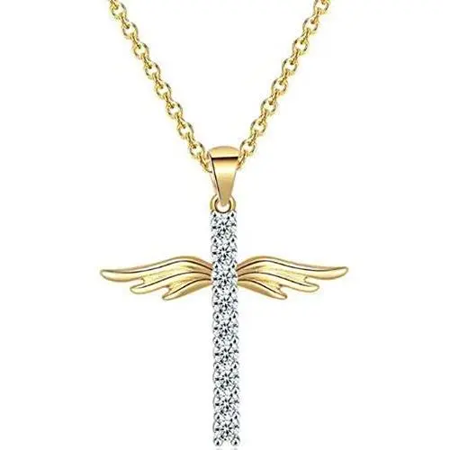 Jude Jewelers 18K Gold Plated Christian Cross Angel Wing Cubic Zircon Pendant Necklace Jude Jewelers 18K Gold Plated Christian Cross Angel Wing Cubic Zircon Pendant Necklace