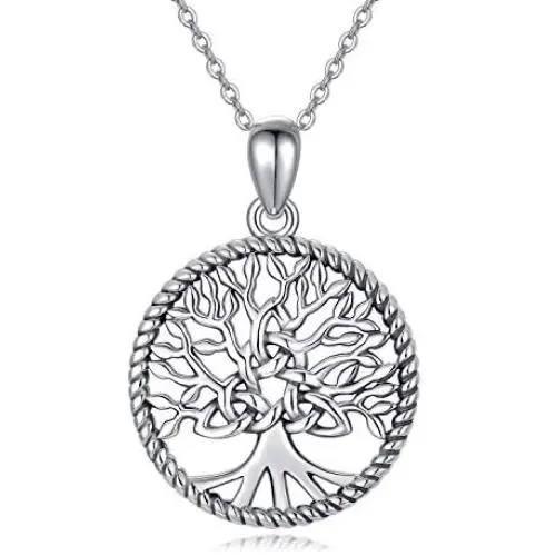 TRISHULA Tree of Life/Panda/Star/Celtic Knot/Sloth Pendant Necklace, Hypoallergenic Family Tree Necklace Jewelry Gift for Women Men Girls 18+2 Extender (Gift Box Included)