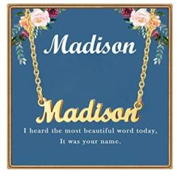 Ldurian Name Necklace Personalized, Customized Name Plate Necklace,14K Gold Plated Personalized Dainty Name Necklace for Women Girl, Birthday Jewelry Gift for Women