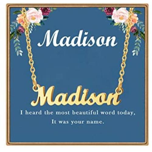 Ldurian Name Necklace Personalized, Customized Name Plate Necklace,14K Gold Plated Personalized Dainty Name Necklace for Women Girl, Birthday Jewelry Gift for Women