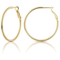 Hoop Earrings 2mm Thick 14K Gold Colored Lightweight Earrings for Women Girls