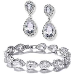 UDORA Teardrop Dangle Earrings Bracelet Bridesmaid Jewelry Set Bridal Wedding Party Prom Gifts