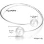 JUESJ Gold/Silver Plated Open Cuff Bracelets Simple Double Simulated Pearl Ball Beads Adjustable Bangles Women Jewelry Gift