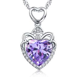 BOOSCA Women Jewelry Love Heart 925 Sterling Silver February Birthstone Pendant Necklace with Cubic Zirconia Ideal Gifts for Mom Women Wife Girls Her