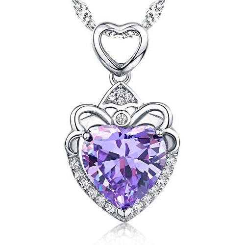 BOOSCA Women Jewelry Love Heart 925 Sterling Silver February Birthstone Pendant Necklace with Cubic Zirconia Ideal Gifts for Mom Women Wife Girls Her