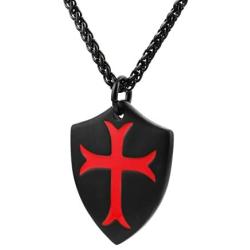 HZMAN Knights Templar Cross Joshua 1:9 Shield Stainless Steel Pendant Necklace with 22+2 inch Chain