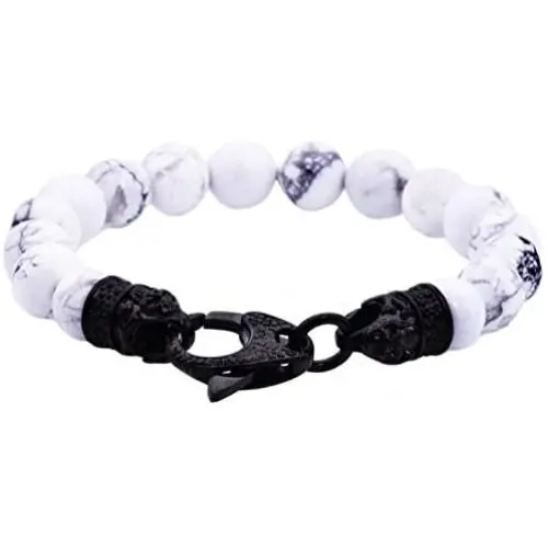 Blackjack Jewelry Mens Genuine Gemstone Stainless Steel Bead Bracelet - Black CZ Skull Lobster Clasp Blackjack Jewelry Mens Genuine Gemstone Stainless Steel Bead Bracelet - Black CZ Skull Lobster Clasp
