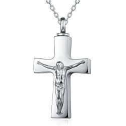 UNY 316L Stainless Steel Memorial Pets Ashes Keepsake Pendant Unique Jesus on Cross urn Cremation Pendant