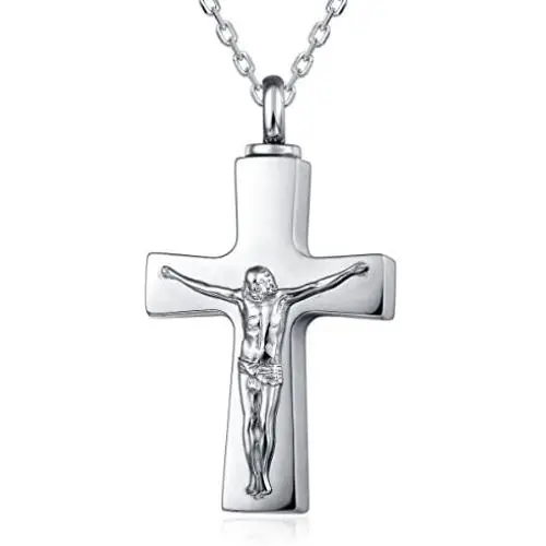 UNY 316L Stainless Steel Memorial Pets Ashes Keepsake Pendant Unique Jesus on Cross urn Cremation Pendant