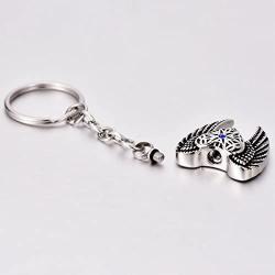 COCO Park Eagle Wing & Love Heart Blue Diamond Cremation Jewelry, Ashes Holder Urns Pendant Keepsake Keychain