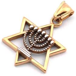 GUNGNEER Star of David Menorah Necklace Stainless Steel Charm Keel Chain Religious Jewish Jewelry for Men Women