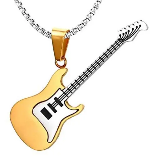 Xusamss Punk Titanium Steel Guitar Music Pendant Necklace,24inches Link Chain Xusamss Punk Titanium Steel Guitar Music Pendant Necklace,24inches Link Chain