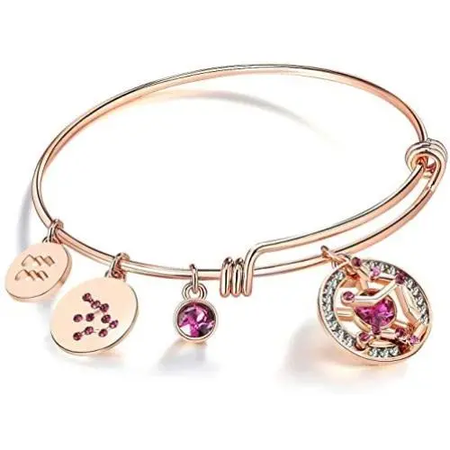 Leafael Superstar Zodiac Expandable Bangle Bracelet Made with Premium Crystals Horoscope Constellation October November Birthstone Topaz Brown Jewelry, Rose Gold Plated, 7'' Leafael Superstar Zodiac Expandable Bangle Bracelet Made with Premium Crystals Horoscope Constellation October November Birthstone Topaz Brown Jewelry, Rose Gold Plated, 7''