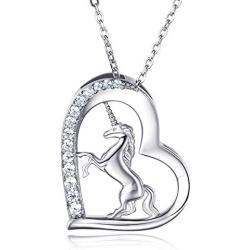 Women 925 Sterling Silver Love Heart Unicorn Pendant Necklace - Van Chloe CZ Diamond White Gold Plated Necklace Valentines Day Mothers Day Jewelry Gift for Women Girls