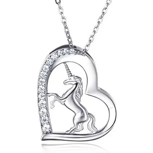 Women 925 Sterling Silver Love Heart Unicorn Pendant Necklace - Van Chloe CZ Diamond White Gold Plated Necklace Valentines Day Mothers Day Jewelry Gift for Women Girls Women 925 Sterling Silver Love Heart Unicorn Pendant Necklace - Van Chloe CZ Diamond White Gold Plated Necklace Valentines Day Mothers Day Jewelry Gift for Women Girls