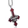 Elfasio Inverted Cross Demon Mens Stainless Steel Necklace Pendant Seal of Satan Sigil of Lucifer The Devils Chain Vintage Jewelry, Red Black