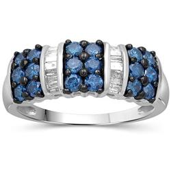 JEWELEXCESS Sterling Silver Blue & White 1 Carat Diamond Ring for Women| Dual-Colored Ring Band with Round Diamonds