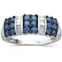 JEWELEXCESS Sterling Silver Blue & White 1 Carat Diamond Ring for Women| Dual-Colored Ring Band with Round Diamonds