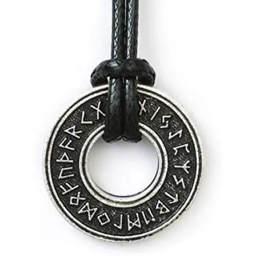 HAQUIL Viking Runes Necklace - Metal Alloy, Norse Runic Coin Talisman Pendant - PU Leather Cord, 19.7'' HAQUIL Viking Runes Necklace - Metal Alloy, Norse Runic Coin Talisman Pendant - PU Leather Cord, 19.7''