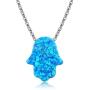 Kaletine Hamsa Hand Pendant Necklace Sterling Silver Created Fire Opal Adjustable Cable Box Chain in 16''-18''