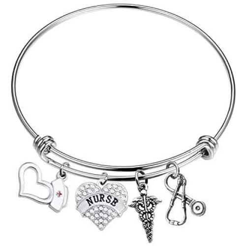 CYTING Nurse Bracelet Nurse Hat Medical Caduceus Stethoscope Charms Bracelet Nurse Jewelry Nursing Graduation Gift Nurse Appreciation Gift