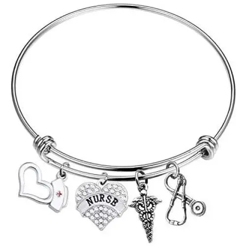 CYTING Nurse Bracelet Nurse Hat Medical Caduceus Stethoscope Charms Bracelet Nurse Jewelry Nursing Graduation Gift Nurse Appreciation Gift