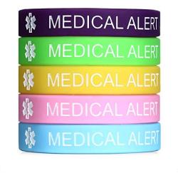 JF.JEWELRY Type 1 Diabetes Medical Alert ID Silicone Bangle Bracelet for Kids 7.5 inches Pack of 5