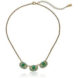 1928 Jewelry Gold-Tone Green and Blue Zircon Color Crystal Collar Necklace, 16''