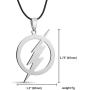 Stainless Steel Superhero Lightning Round Flash Pendant Necklace Leather Chain