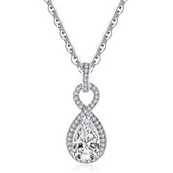 AINUOSHI Platinum Plating CZ Bridal Pear Shaped Teardrop Halo Pendant Necklace