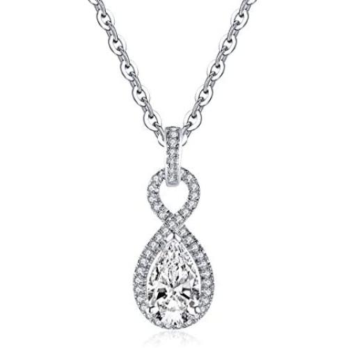 AINUOSHI Platinum Plating CZ Bridal Pear Shaped Teardrop Halo Pendant Necklace