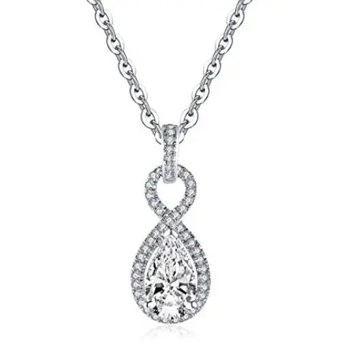 AINUOSHI Platinum Plating CZ Bridal Pear Shaped Teardrop Halo Pendant Necklace