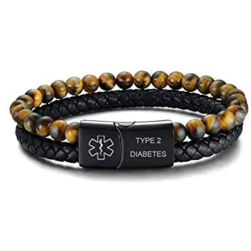 VNOX Custom Engraving Medical Alert ID Two-Strand Braided Leather Cuff Wristband Rope Bracelet with Magnetic Clasp for Men Boys VNOX Custom Engraving Medical Alert ID Two-Strand Braided Leather Cuff Wristband Rope Bracelet with Magnetic Clasp for Men Boys