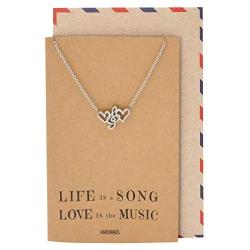 Quan Jewelry Music Gifts for Women Treble Clef Heart Pendant Necklace, Musical Jewelry for Music Lovers Adjustable Music Necklace from 16-in to 18-in