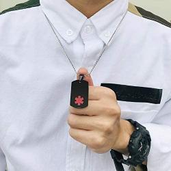 Mens Stainless Steel Medical Alert Blood THINNER Dog Tag Pendant Necklace Black,Men Jewelry Gift