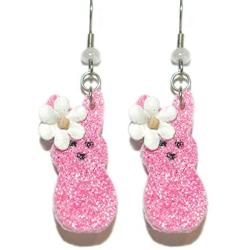 Cute Pink Easter Peep Bunny Dangle Earrings (H383)