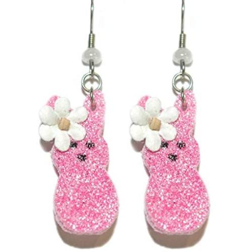 Cute Pink Easter Peep Bunny Dangle Earrings (H383)