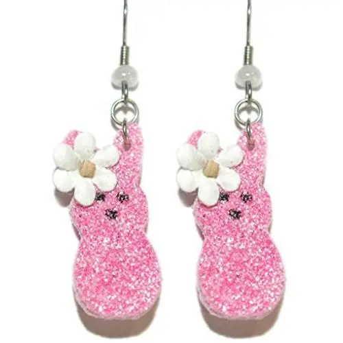 Cute Pink Easter Peep Bunny Dangle Earrings (H383)