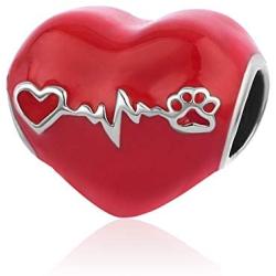 SBI Jewelry Love Heart Charm for Bracelet Red Heartbeat Dog Paw Print Charm Gift for Women Girls Mom