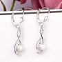 YL Inifinity Earrings 925 Sterling Silver 4mm Freshwater Pearl Leverback Earrings 18k White Gold Twist Dangle Drop Jewelry for Women