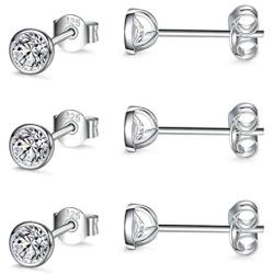 Sterling Silver Stud Earrings for Women Men Girls- 3 Pairs of Tiny Round Cubic Zirconia Earrings CZ Small Cartilage Tragus Earrings(2mm/3mm/4mm)