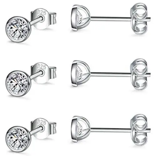 Sterling Silver Stud Earrings for Women Men Girls- 3 Pairs of Tiny Round Cubic Zirconia Earrings CZ Small Cartilage Tragus Earrings(2mm/3mm/4mm) Sterling Silver Stud Earrings for Women Men Girls- 3 Pairs of Tiny Round Cubic Zirconia Earrings CZ Small Cartilage Tragus Earrings(2mm/3mm/4mm)