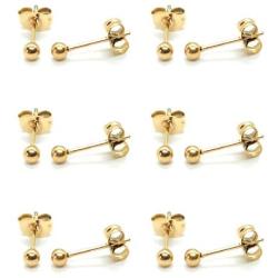 Pack of 6 Pairs 14K Gold Filled Polished Ball Stud Earrings Set, 20G Tiny Cartilage Piercing Earrring | Safe for Sensitive Ear