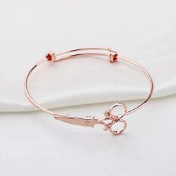 Minimalist Shears Scissor Bangle Stacking Adjustable Wire Bracelet for Hairdresser