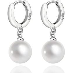 Jugalstar 925 Sterling Silver Pearl Hoop Earrings Freshwater Pearl Drop Dangle Earrings for Girls Women Bridesmaids Anniversary Graduation Birthday Gifts…