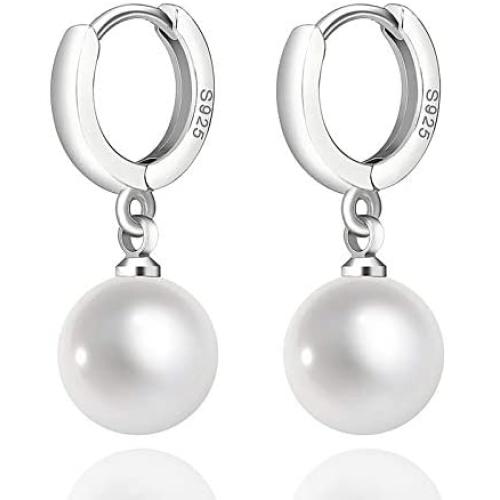 Jugalstar 925 Sterling Silver Pearl Hoop Earrings Freshwater Pearl Drop Dangle Earrings for Girls Women Bridesmaids Anniversary Graduation Birthday Gifts…
