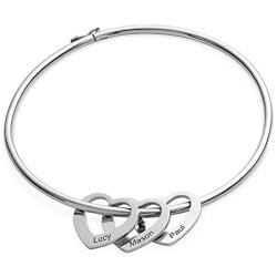 MyNameNecklace Personalized Bracelet Bangle with Heart Pendants - Custom Made Multiple Pendant Jewelry Wife Women