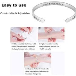 NELLOYA You are My Person Mantra Cuff Bracelet Stainless Steel Adjustable Bangle for BFF Lovers Family Secret Message Boyfriend Girlfriend Couple Jewelry