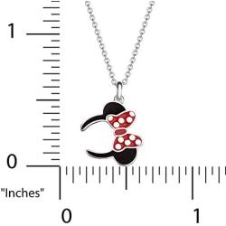 Disney Minnie Mouse Silver Plated Necklace, Minnie Ears and Red Polka Dot Bow Ribbon Pendant, 18”, Lobster Claw Closure, Official License