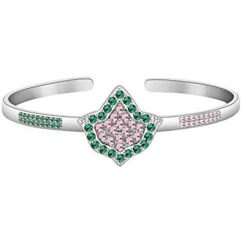 POTIY Sorority Gift Ivy Leaf Cuff Bracelet Sorority Graduation Gift Pink and Green Rhinestone Cuff Bangle